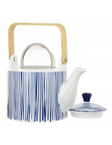 Théière Anse Bambou Lignes Bleue 1.30L