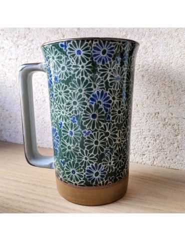 Mug en grès - Fleurs vertes et bleues 40cl