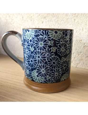 Mug en grès - Fleurs Bleues et Vertes 30cl