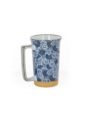 Mug en grès - Fleurs Bleues et Blanches 40cl