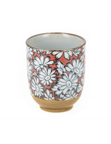 Tasse à thé en grès - Marguerites Rouges 15cl