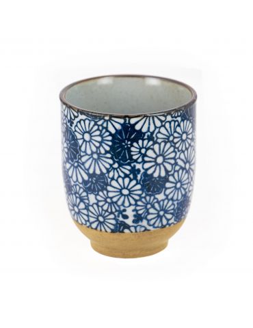 Tasse à thé en grès - Fleurs bleues et blanches 15cl